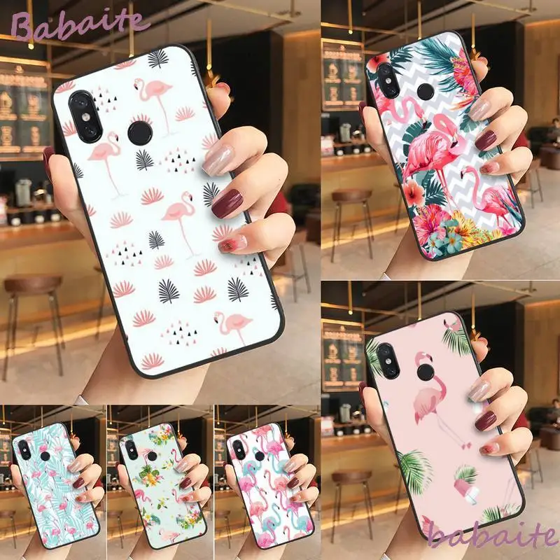 Мягкий чехол Babaite с рисунком фламинго Модный черный для телефона Redmi note 8 8Pro 8T 6pro 7A