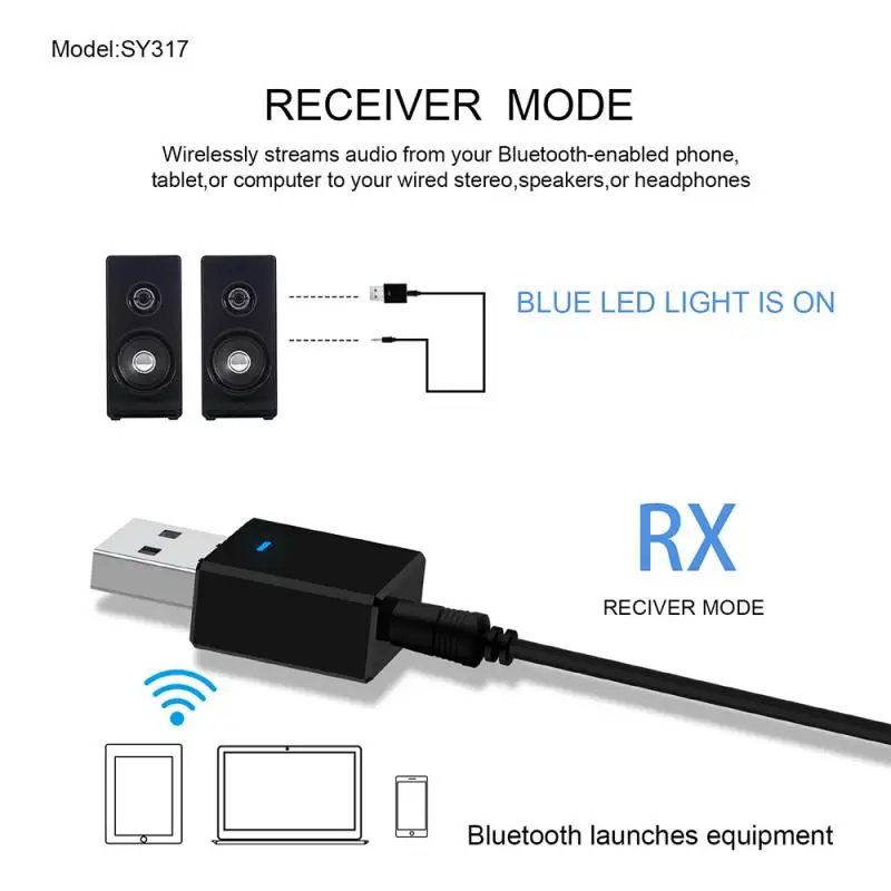 2 в 1 USB беспроводной Bluetooth 5 0 Ontvanger Zender адаптер 3 мм разъем для АВТО музыкальный