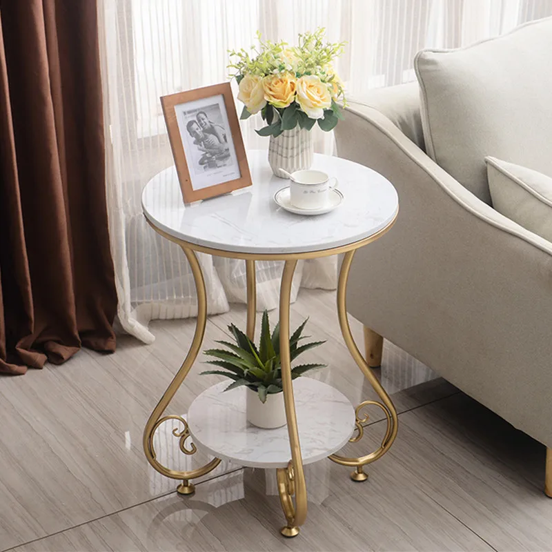 

Luxury Round Corner Coffee Table Marble Modern Design Small Sofa Golden Side Table Living Room Mesa Auxiliar Home Furniture