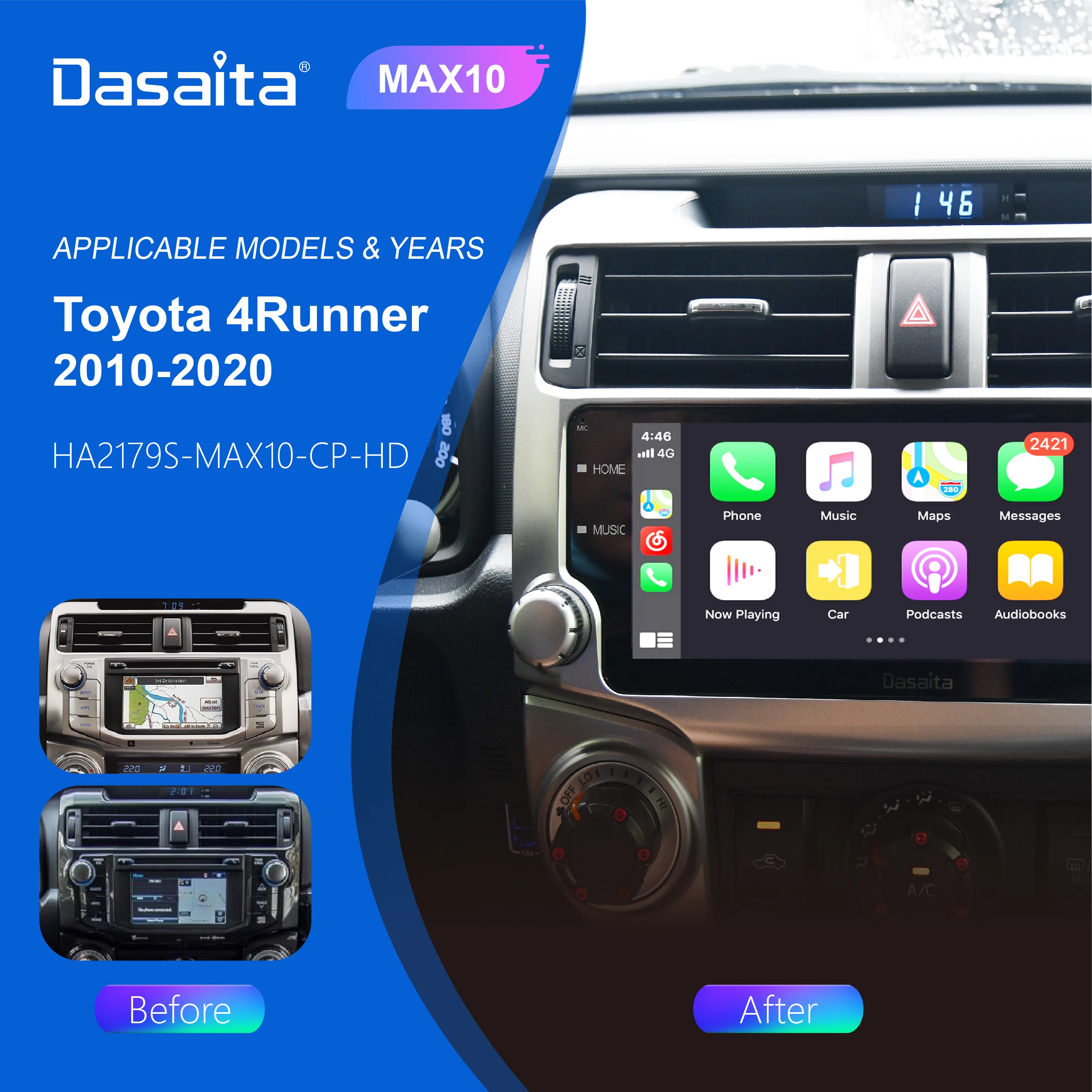 

Dasaita 10.2" Android 10 Multimedia Player Car Radio Player Stereo for Toyota 4Runner 2011 2014 2015 2017 2018 2019 Navigation