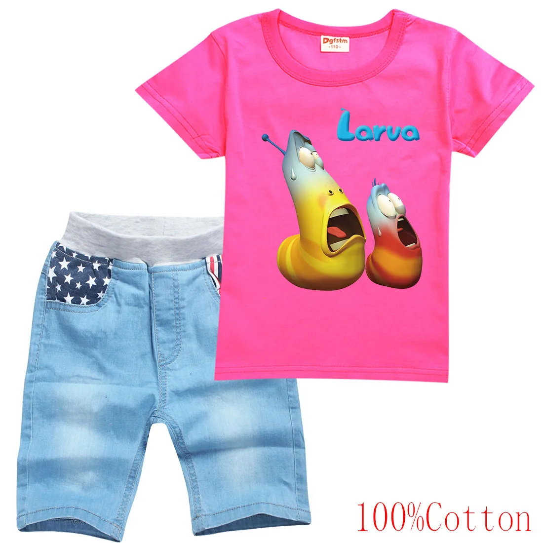 

larva costume Kids Summer T-shirt+Denim shorts 2pcs Sets Sports Children Suits Boys girls Suit Fashion Children's Clothes