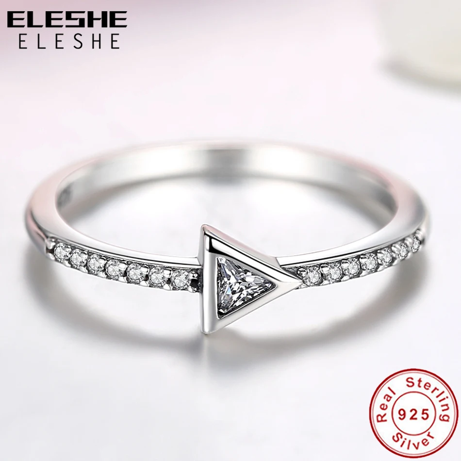 ELESHE, 925 пробы, серебряное кольцо, Штабелируемый треугольник, кубический циркон, кристалл, кольцо на палец для женщин, обручальные кольца, ювелирные изделия
