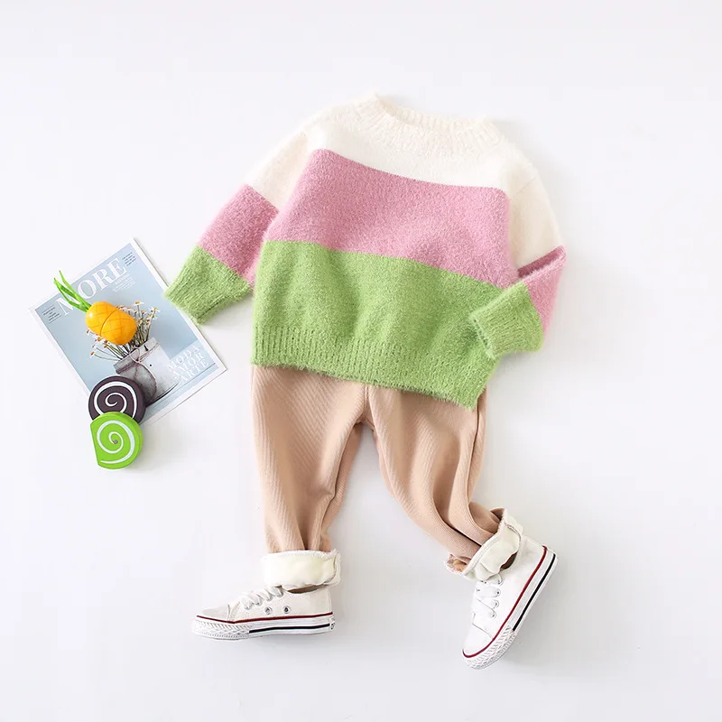 Свитеры для матери и дочери зимняя одежда радужная детская вязаная свитер