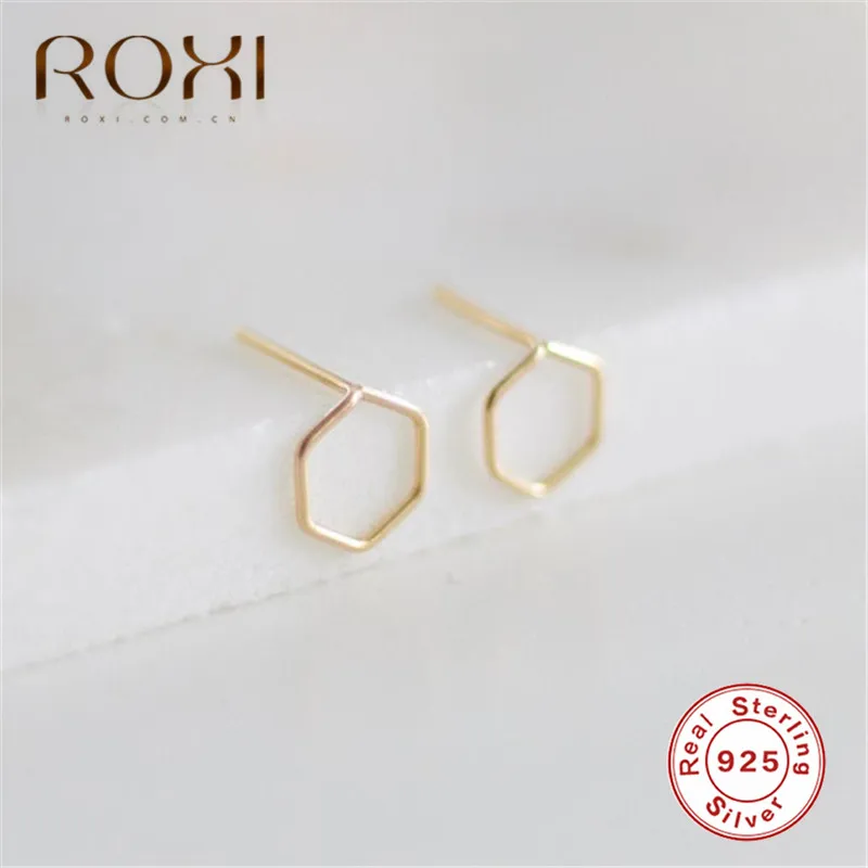 Женские серьги гвоздики из серебра 925 пробы с полыми золотыми