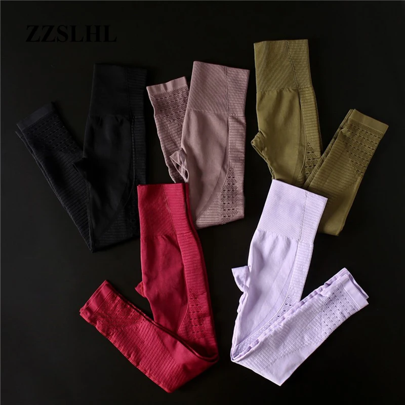 Женские легинсы для фитнеса с дырочками гибкие бесшовные спортивные колготки