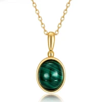 megin d 14k yellow gold filled natural oval green stone retro pendant collar chains necklace for women wedding couple jewelry