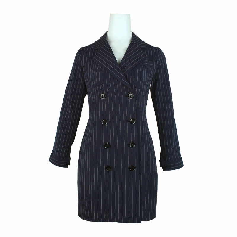 

2020 New Spring Fashion Women Clothing Notched Formal Above Knee Mini Striped Blazers Type Dress Female Vestidu V995