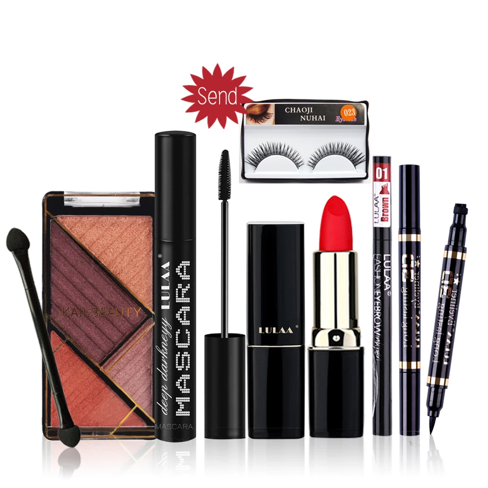 8 шт./набор косметики 4 цвета палитра теней для век губная помада набор подводка