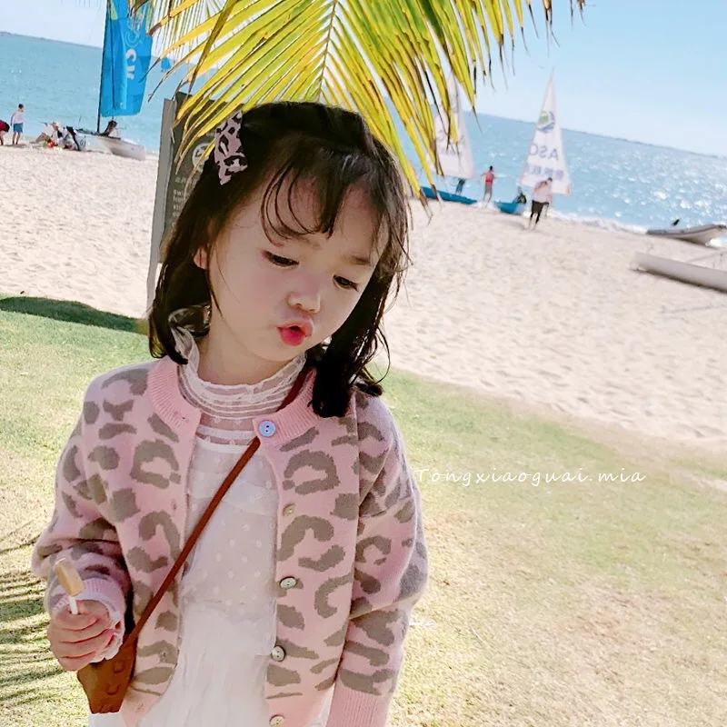 

2020 Autumn New Arrival Korean style Leopard print long sleeve princess sweater for cute sweet baby girls