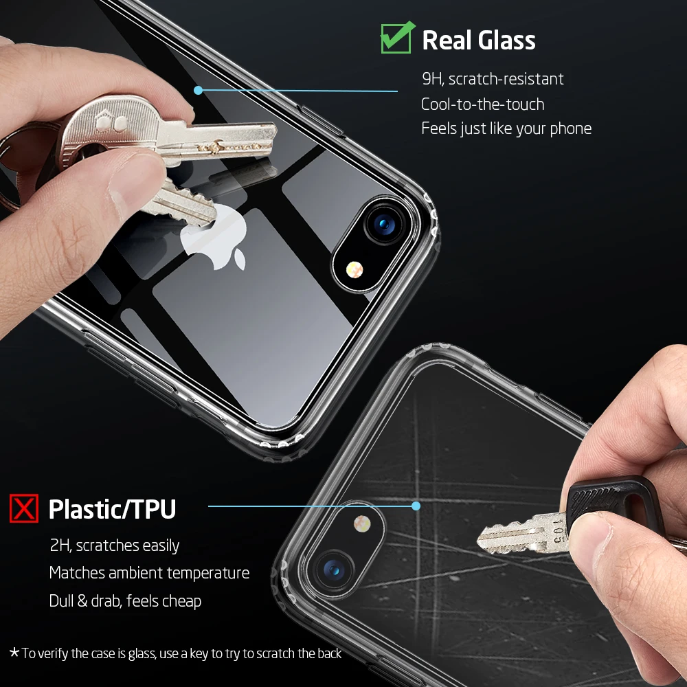 Чехол ESR из закаленного стекла для iPhone SE 2020 11 Pro X XR XS Max прозрачная задняя крышка