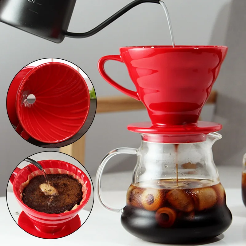 

V60 Conical Hand-Brewed Coffee Filter Cup Ceramic Coffee Dripper Permanent Spiral Drip Filter Coffee Sharing Pot Appliance