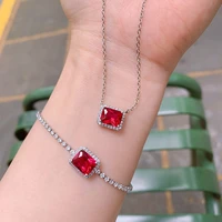 charms womens wedding party jewelry sets vintage 79mm ruby gemstone lab diamond pendant necklace bracelet fine gift statement