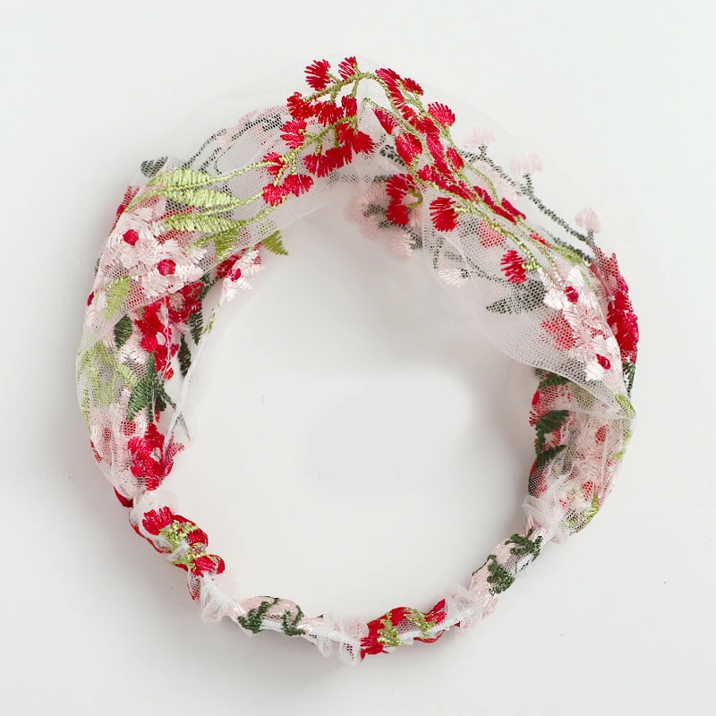 Повязка на голову женская кружевная с цветочной вышивкой винтажная широкая