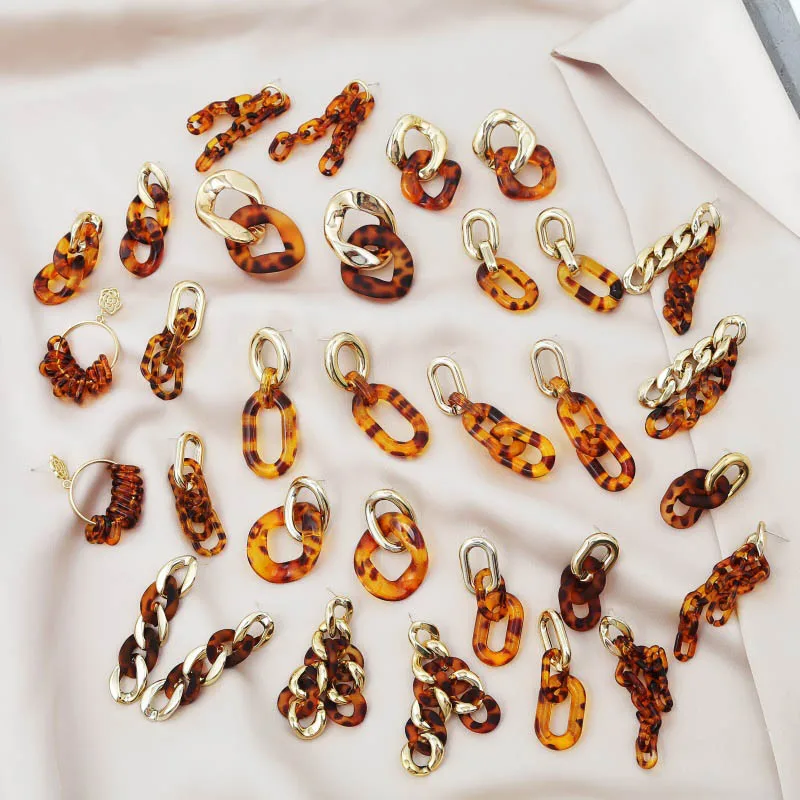 

2020 Новая модная Длинная цепочка Смола леопард, свисающие серьги для женщин, серьги многоуровневый акриловый серьги на крючках геометрическ...