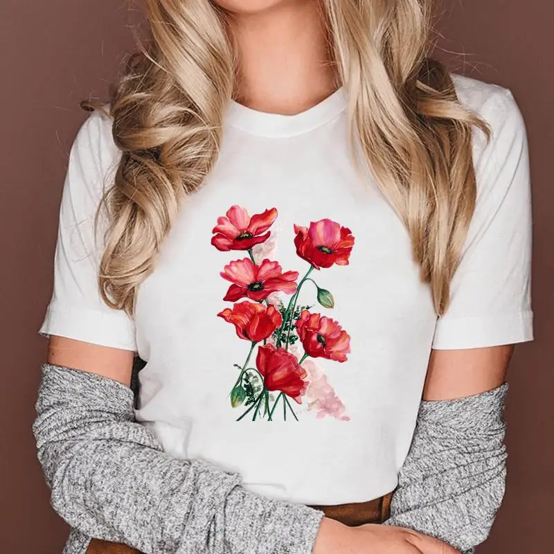 

Женская футболка с коротким рукавом, цветочный принт