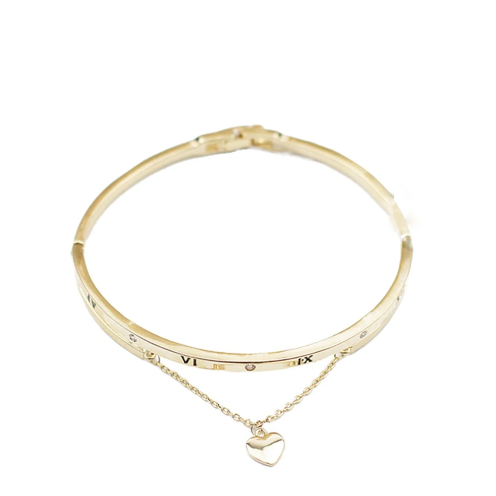 

MADALENA SARARA Fashion Girl's Bangle Copper Roma Numer With Heart Pendant Bracelet Rose Gold Silver Optional