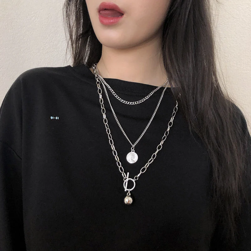 2020 Fashion Multilayer Hip Hop Long Chain Necklace For Women Men Jewelry Gifts Key Cross Pendant Necklace Accessories
