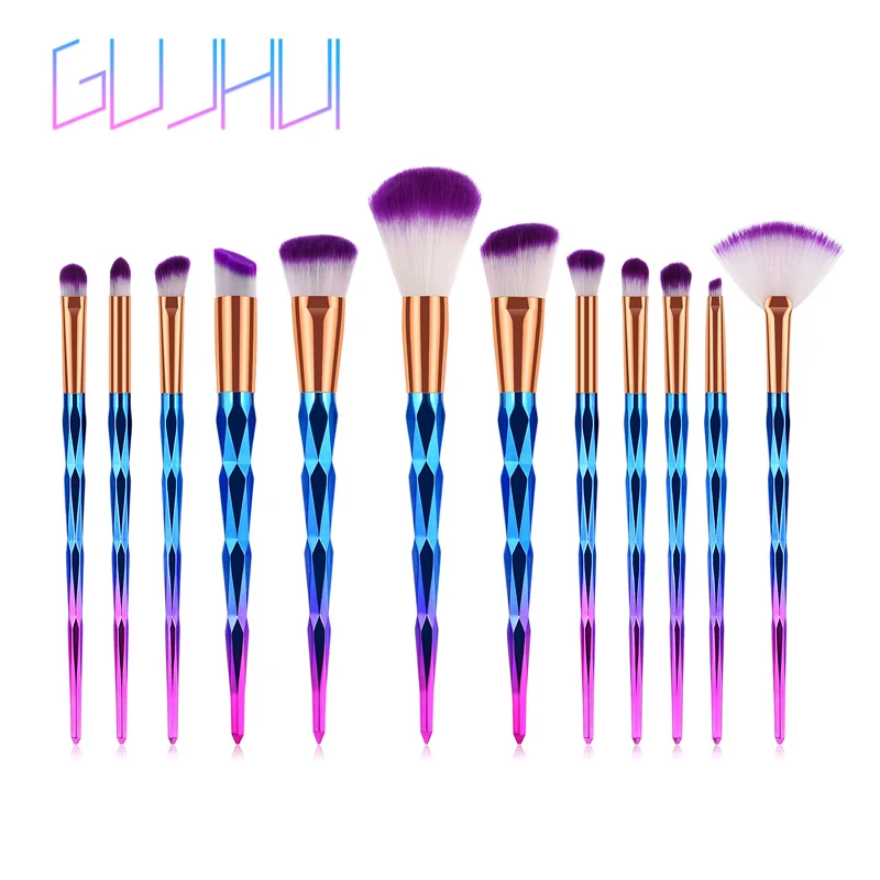 

GUJHUI 12 Pcs Profession Brush Makeup Brush Set Diamond Purple Hair Foundation Blush Eyeshadow Blending Cosmetic Make up Tool