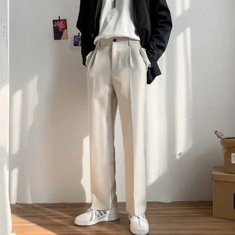 Summer Thin Casual Pants Men's Fashion Gray Khaki Black Suit Pants Men Korean Loose Straight-leg Dress Pants Mens Trousers S-4XL