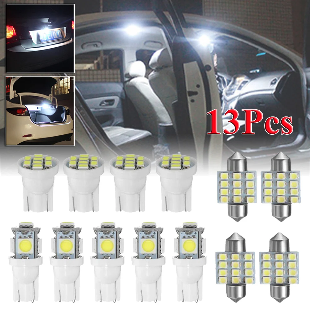 White Auto 13LED Bulbs 12V Car Interior Lights For Dome License Plate Lamp 6500K 3W 12V 5SMD/12SMD/8SMD High Quality Led Lights