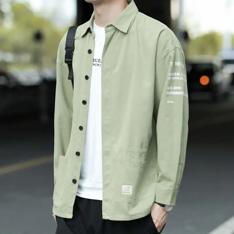 

2021 Spring and Summer New Japanese Style Retro Long Sleeve Loose Fashion Work Clothes Printed Casual Men's Shirt