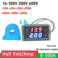 DYKB 2wire 14-600V 0-500A DC Hall Voltmeter ammeter LED Digital VOLT AMP Meter Lithium battery monitor Lifepo4 lead-acid Li-ion