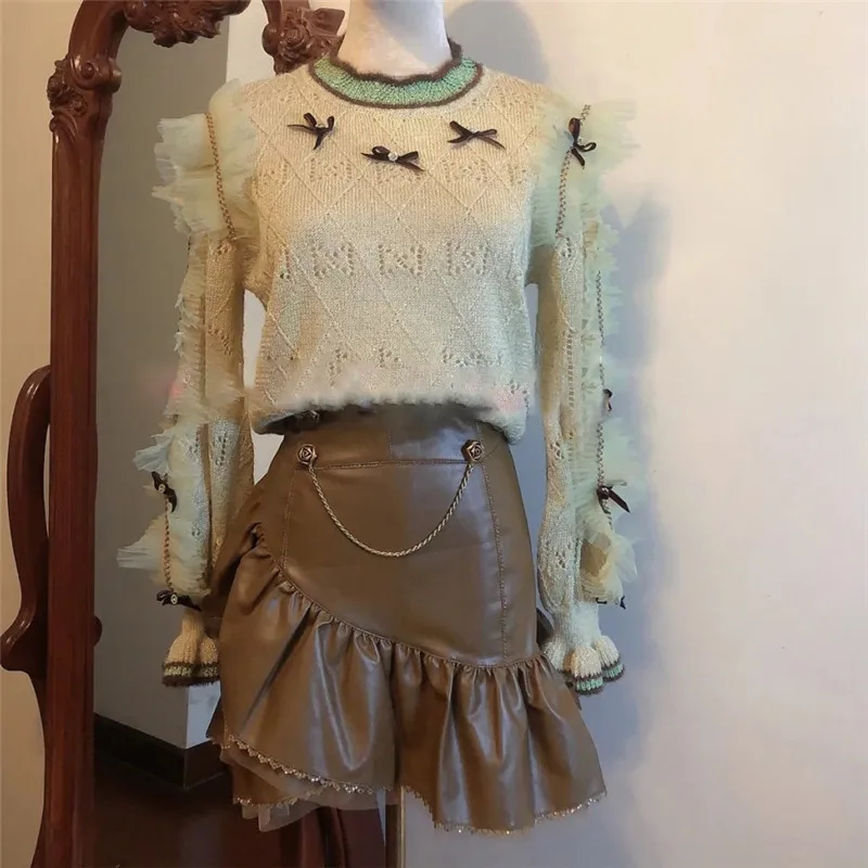 

Vintage Fashionable Knitted Top 2021 Autumn Winter New Soft Waxy Short Sweater Design Sense of Women