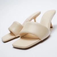 zar 2021 summer new beige one word with fashion square toe high heels sexy muller sandals and slippers women luxury plus size 40