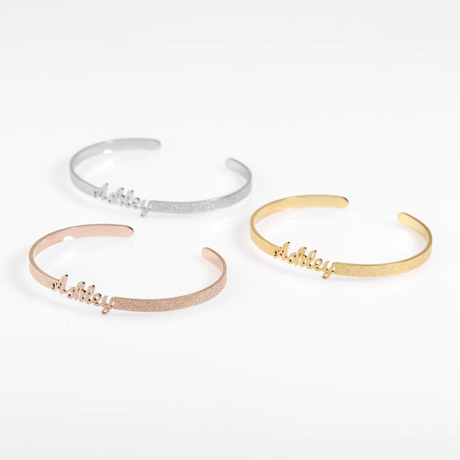 Personalized Stainless Steel Frosted and Gilded Name Bangle ,Family Lover Nameplate Faith Letter Bangles & Bracelet Adjusted