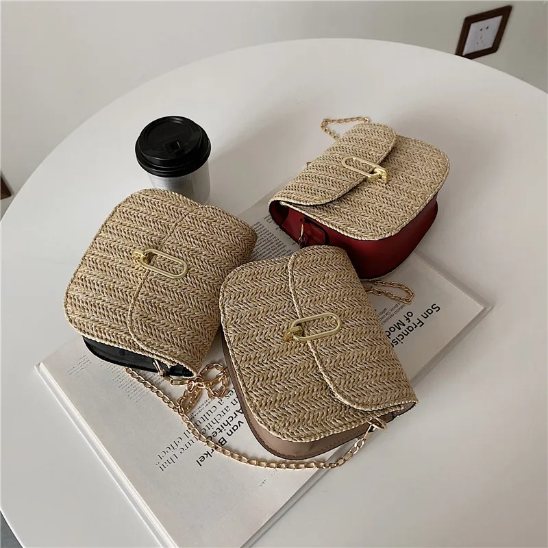 

Handmade Straw Shoulder Bag Women's Woven Rattan Bag Summer Messenger Bag Beach Lady Travel Purses Bag Bolsa