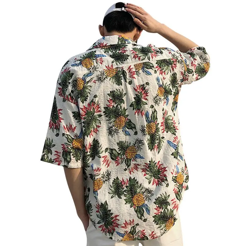 

Summer Men Hawaiian Shirt Cotton Short Sleeve Man Blouses Loose Pineapple Print Fashion Half Sleeve Collar Shirts