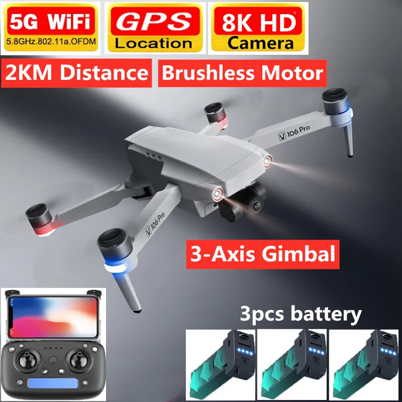 

GPS 5G 8K WIFI FPV RC Drone With 8K 3-Axis Gimbal Camera GPS Position Smart Follow 2KM Distance RC Quadcopter Brushless Motor