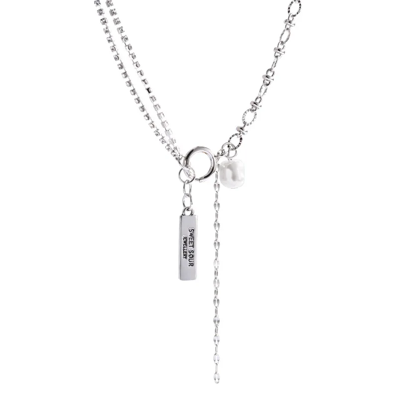 

Pearl Tassel Lady Necklace Casual Retro Hip Hop Geometry Cold Wind Letter Pendant Personality Design Sense Collarbone Chain