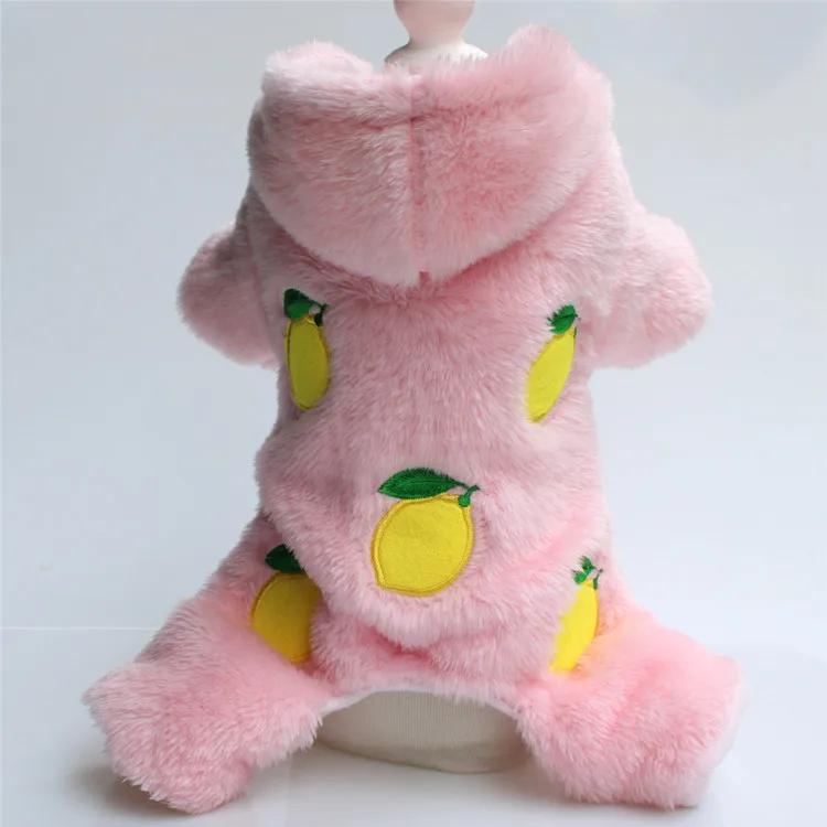 

Флисовый комбинезон для собак, теплая одежда для щенков на осень и зиму, наряд для кошек с лимонным принтом, пальто для домашних питомцев для...