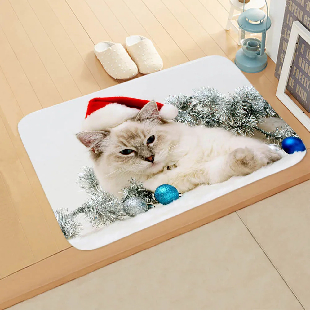 3D Рождественский коврик Kawaii Cat напечатанный ковер Противоскользящий коврик наружные коврики кухонные передние двери коврики Xmas Tapete Para Sala - Color: 1