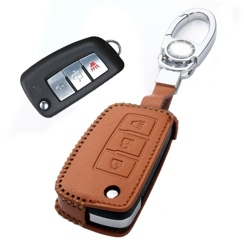 

1 Pcs Handmade Real Leather Car Flip Key Bag Fob Case Cover Holder Skin Shell For Nissan Rogue 2014-2019 Stying Accessories