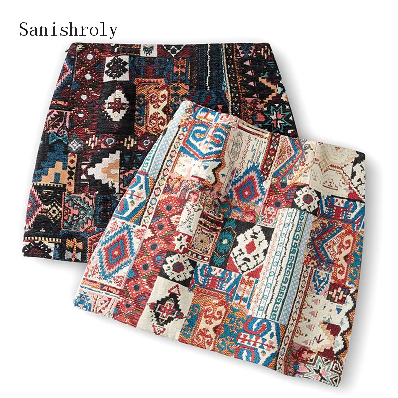 

Sanishroly Vintage High Waist Women Boho Skirt Embroidery A-Line Mini Skirt Geometry Pattern Bohemian Indie Folk Bodycon Skirts