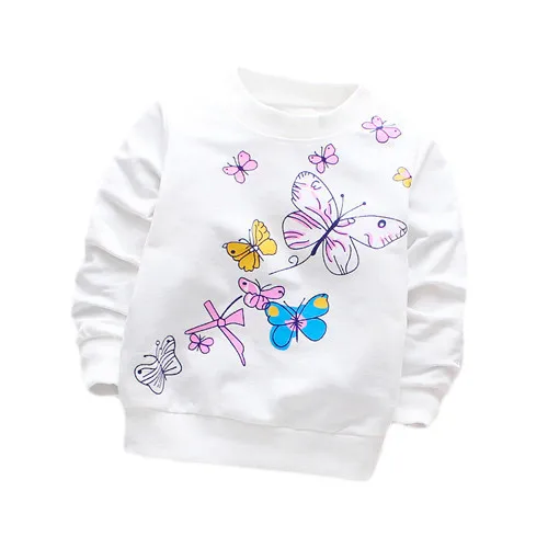 white butterfly Футболка для маленьких девочек хлопковые повседневные топы с длинными рукавами для маленьких девочек, рубашка для новорожденных весенне-осенняя футболка одежда для маленьких девочек на первый день рождения - Цвет: white butterfly