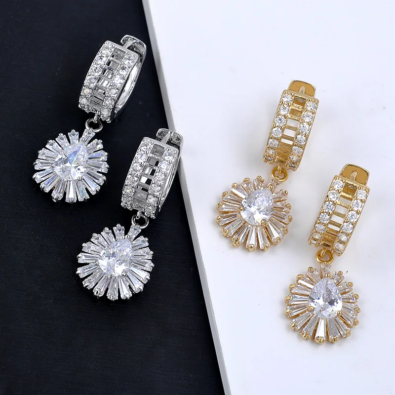 Винтаж кубический циркон свадебные серьги для невесты кристалл серебро висячие серьги с кубическим цирконием женские роскошные корейские модные ювелирные изделия esd10