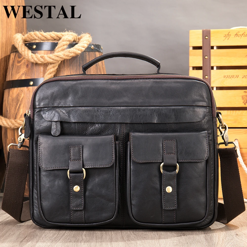 WESTAL Men's Shoulder Bag Genuine Leather Men's Designer Bag Handbag For Men Briefcase Fit 14inch Laptop Messenger Bags Man New