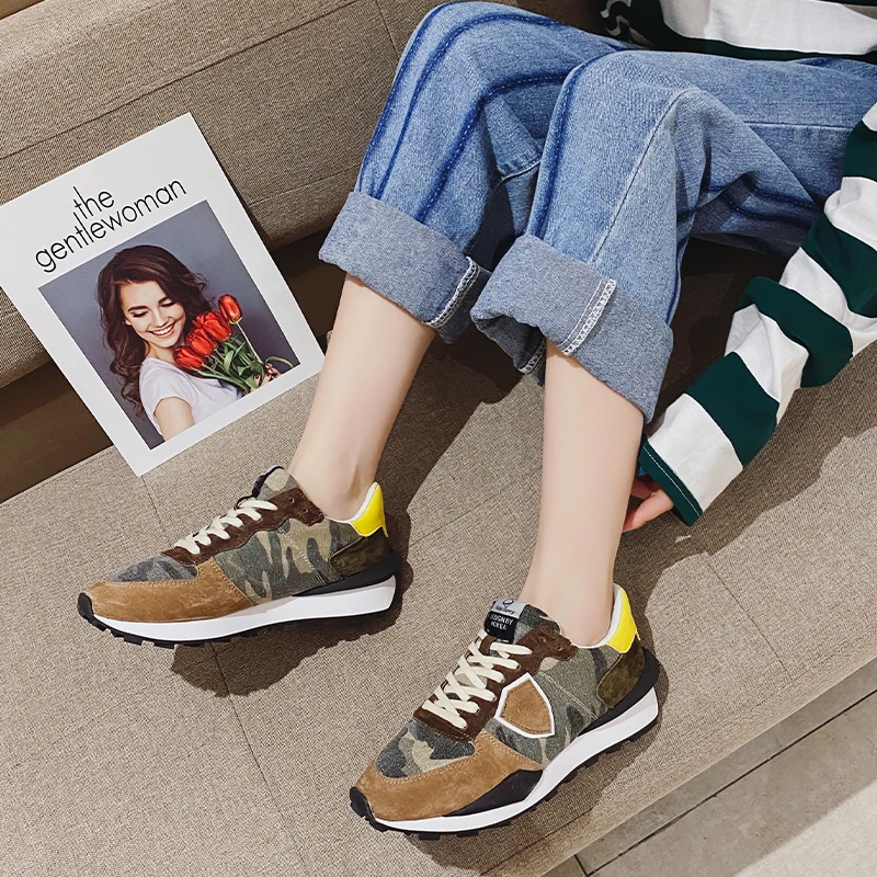 

Кроссовки женские на плоской платформе, замша, кожа, на шнуровке, повседневные, толстая подошва, осень