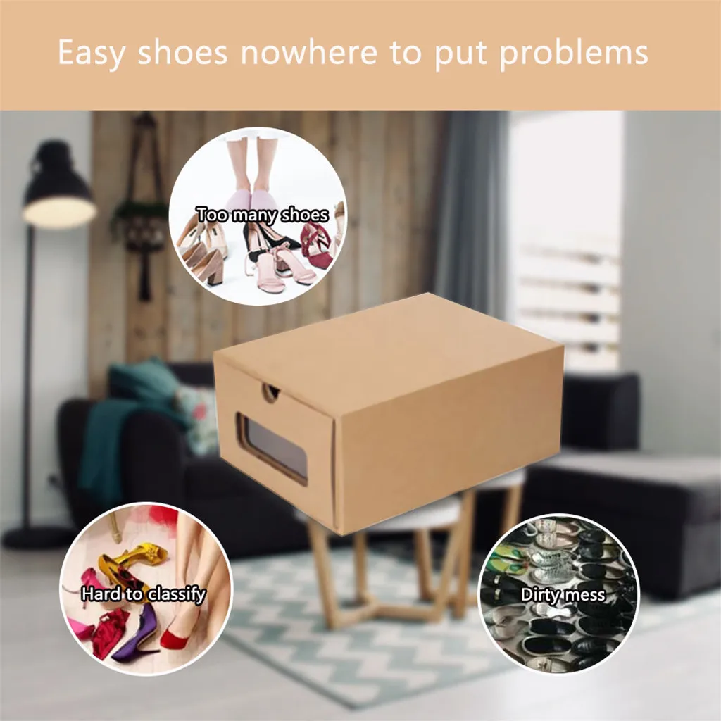 Foldable Shoes Storage Box Cardboard BoxesThickened Kraft Transparent Drawer Shoebox Receptacle 2021 New | Дом и сад