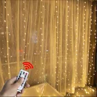 3x3 м Фея Шторы светильник Светодиодная лампа с дистанционным управлением Управление USB гирлянда светильник s для дома Спальня окна праздник для рождественской вечеринки украшения