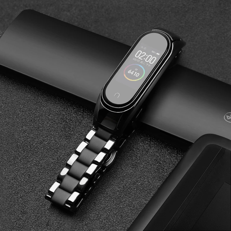 Semi-matte black Керамический ремешок браслет для xiaomi mi band 5 ремешок для mi band 4 сменный ремешок с металлической пряжкой Регулируемый размер - Цвет: Semi-matte black