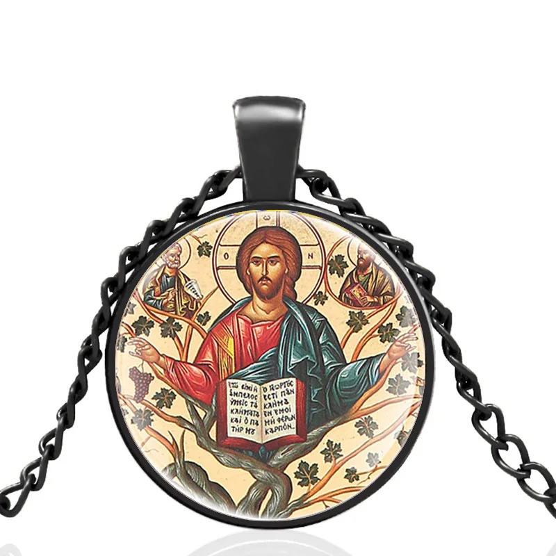 

Vintage Orthodox Design Glass Cabochon Men Women High Quality Pendant Necklace Jewelry Accessories Gifts