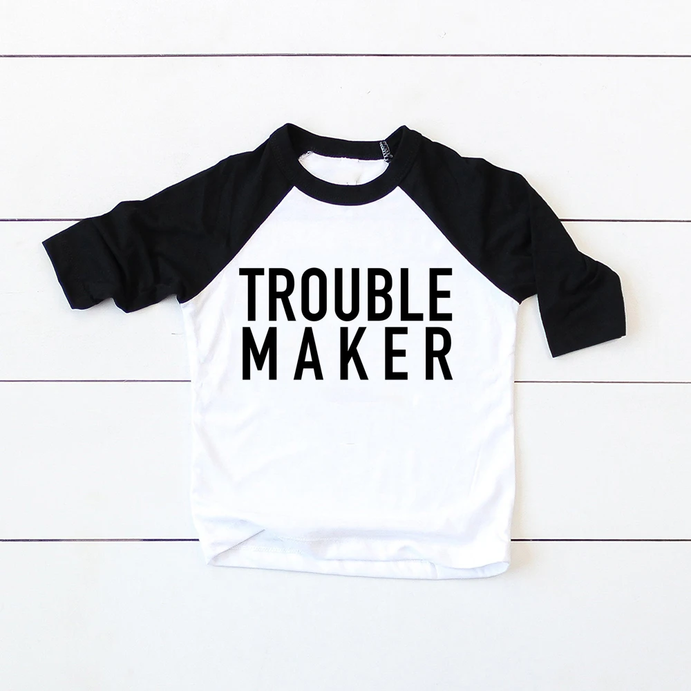 Trouble Maker для мальчиков и девочек Осенние футболки с длинными рукавами Детская