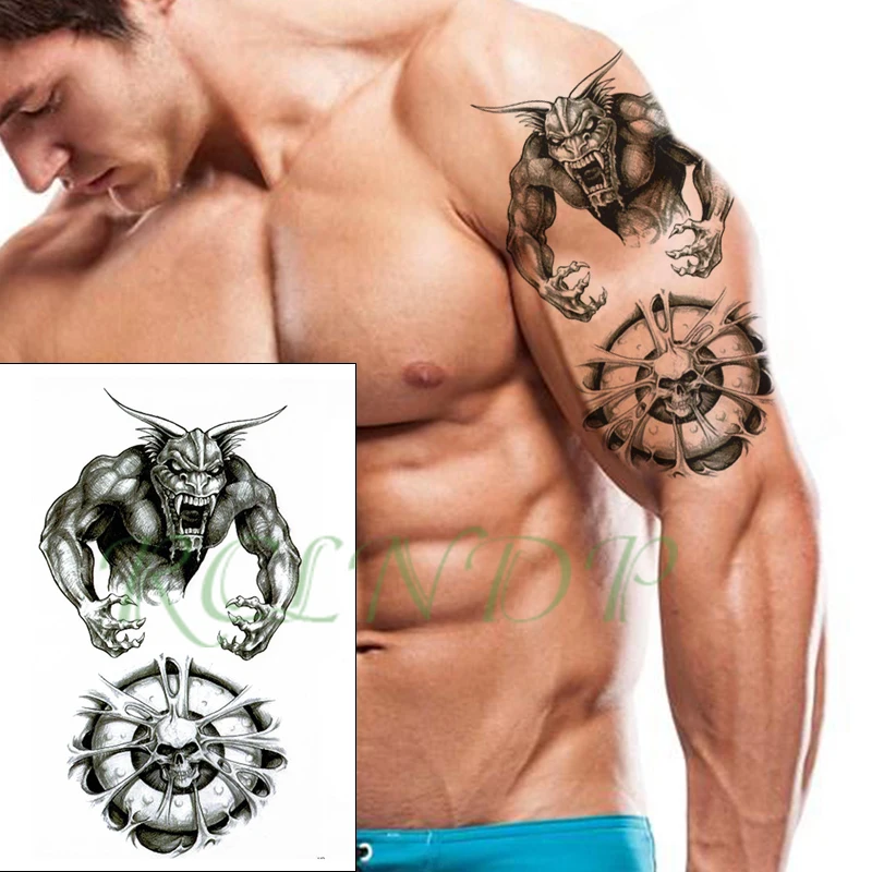 

Waterproof Temporary Tattoo Sticker momster skull turntable black Fake Tatto Flash Tatoo big size tattoos for kid Women Men