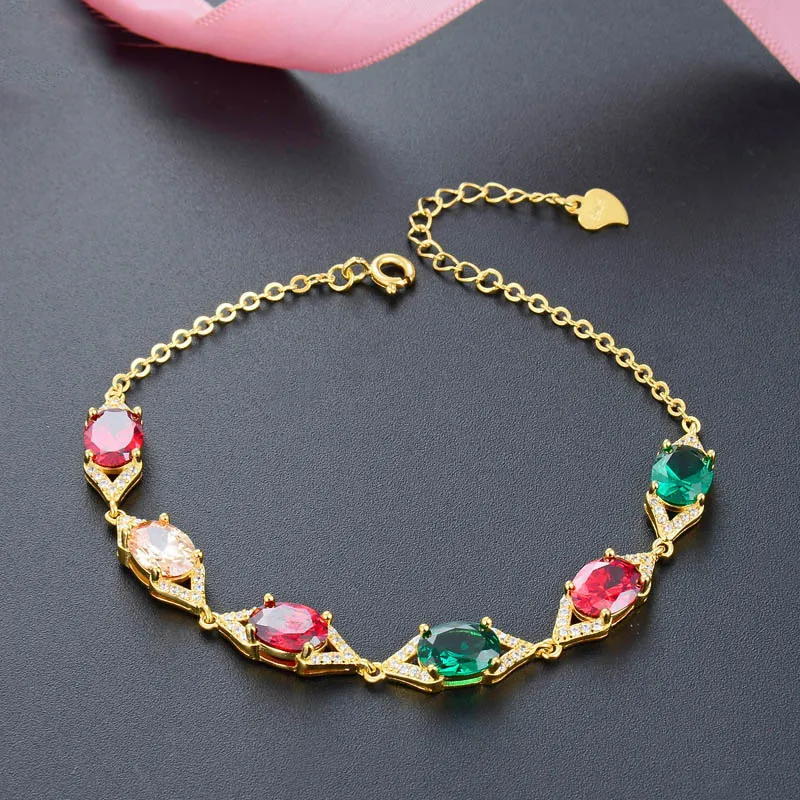 Женский овальный браслет из драгоценных камней Bague Ringen серебряный 925 пробы с