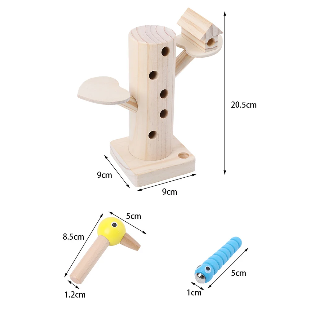 3D Монтессори Деревянные магнитные игрушки дятел съедает детей ловят червей