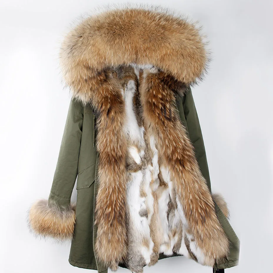 7XL женские парки кролик Меховая подкладка с капюшоном длинное пальто Съемная